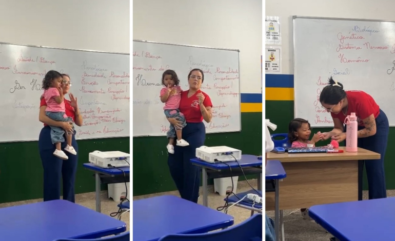 Professora cuida da filha de aluna em sala e gesto repercute na web | G1