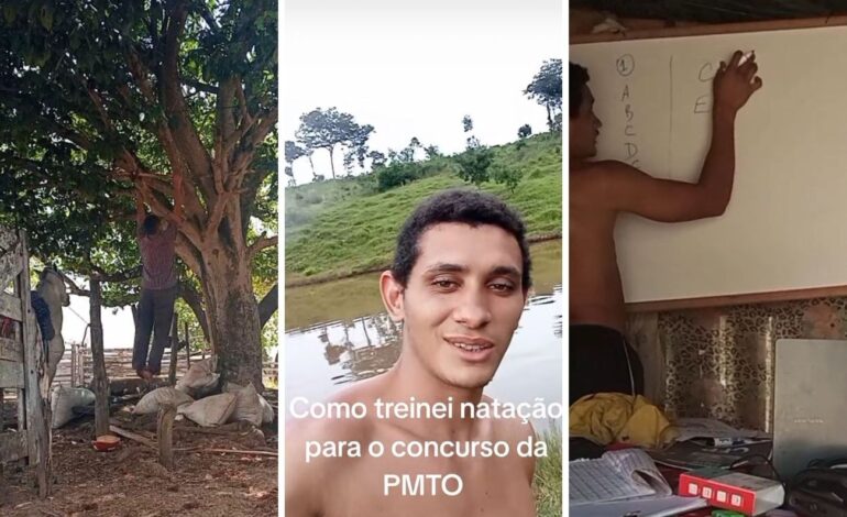 aprovado-em-concurso-da-pmto-improvisou-treino-em-riacho-e-arvore-|-g1