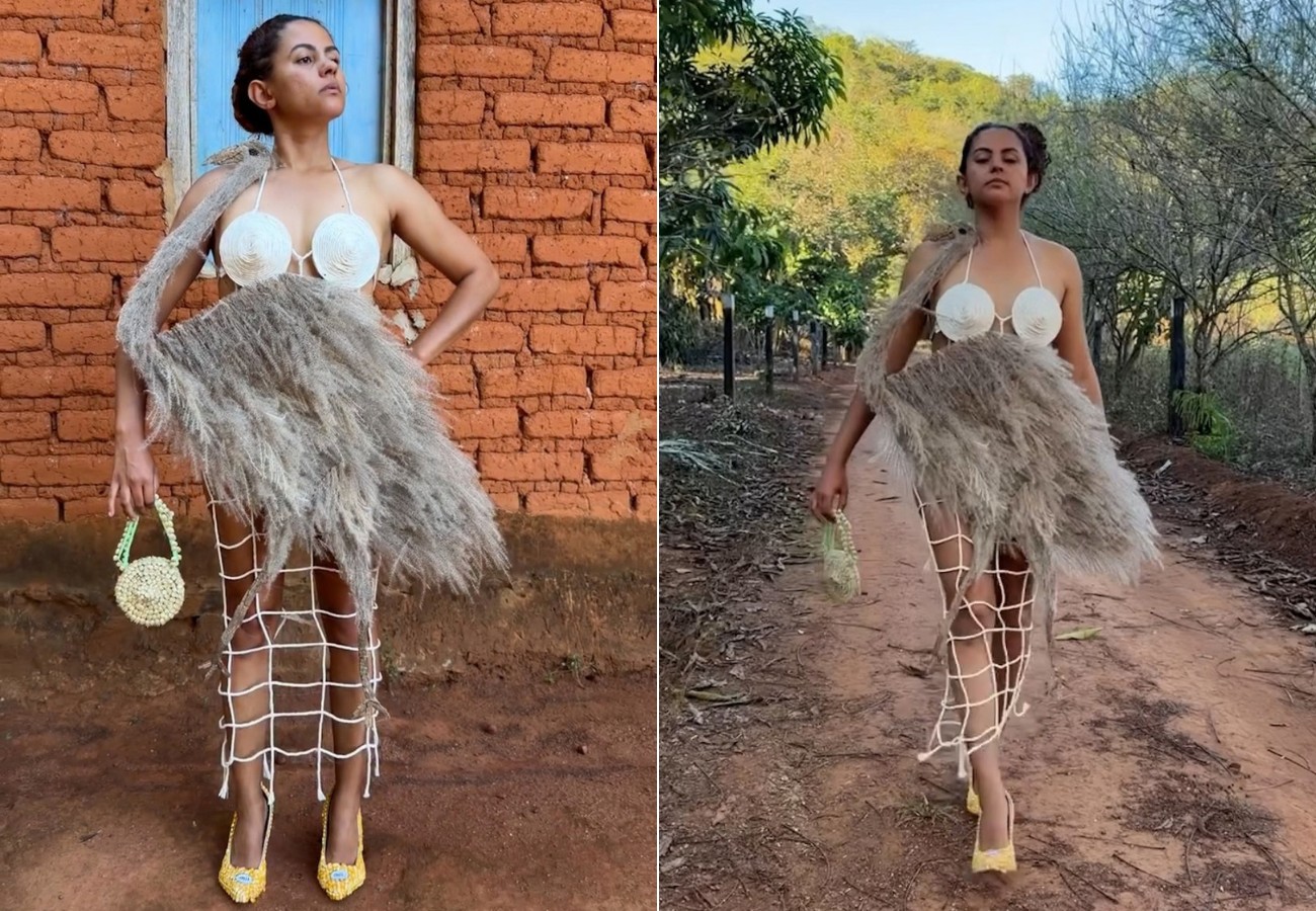 influenciadora-do-to-viraliza-com-vestido-inspirado-em-ave-do-cerrado-|-g1