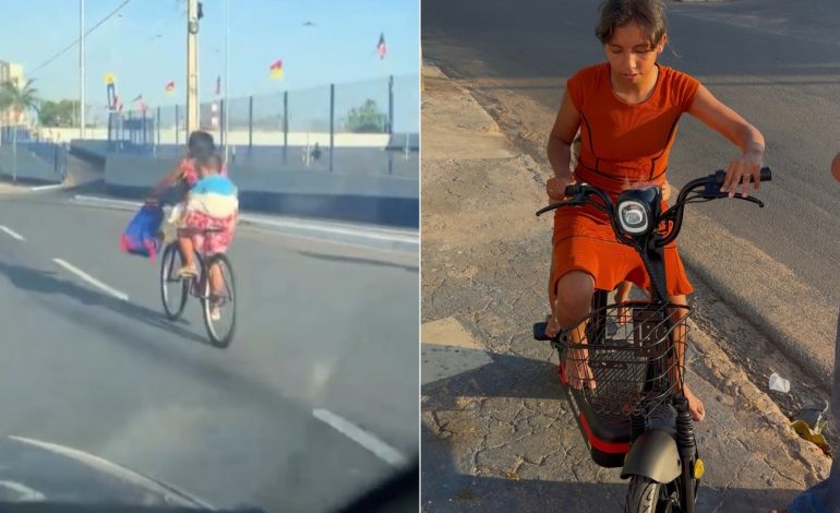 mae-ganha-bicicleta-eletrica-apos-pedalar-com-filho-amarrado-a-cintura-|-g1