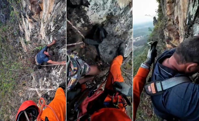 Vídeo mostra resgate de turista que ficou preso em penhasco | G1
